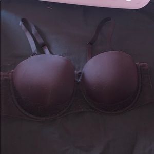 Gray and black lace bra